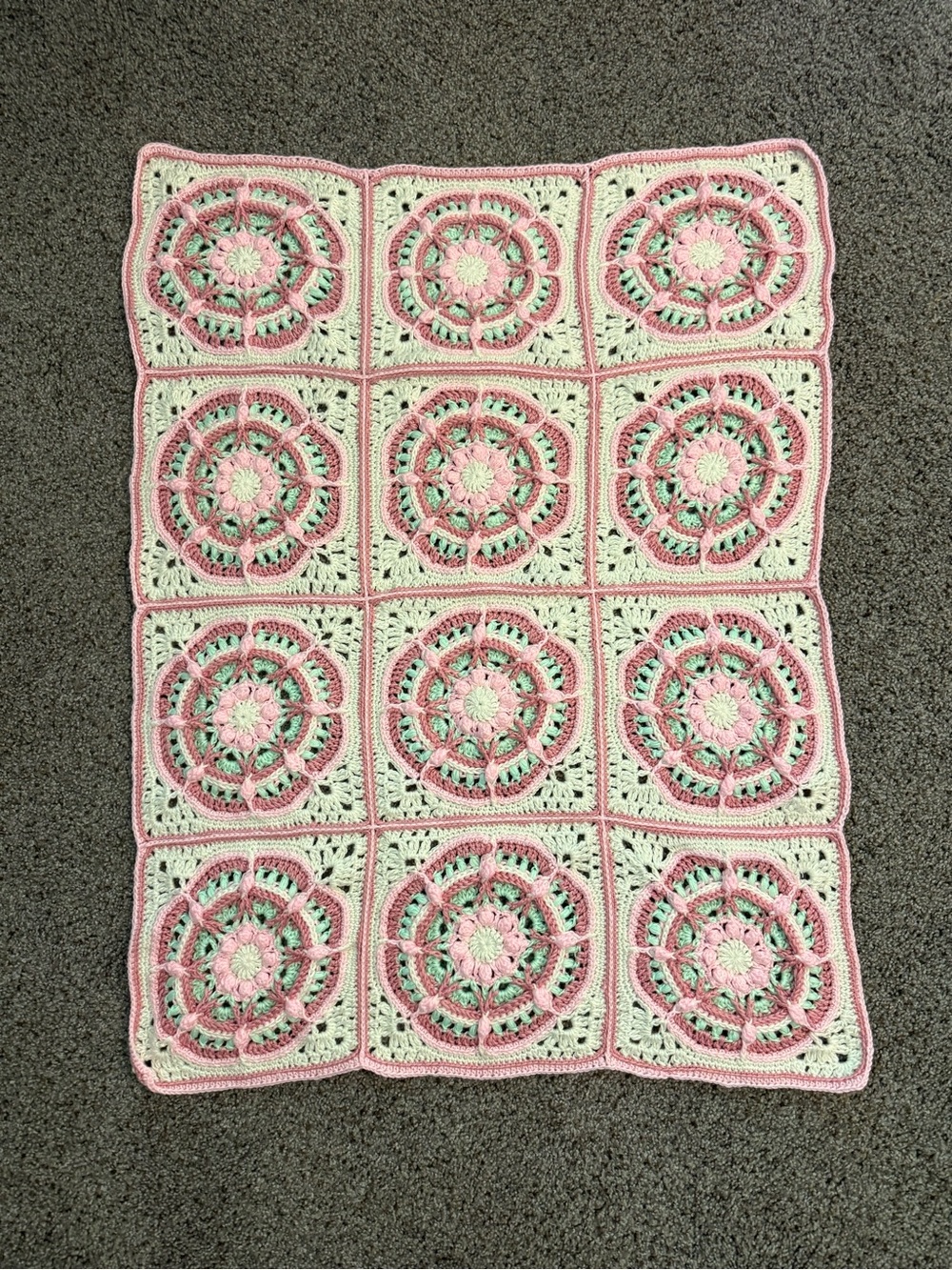 Handmade Crochet Baby Afghan - Pinks and Green